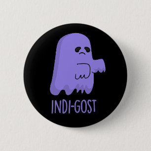Indi-gost Funny Halloween Indigo Ghost Pun Dark BG Button