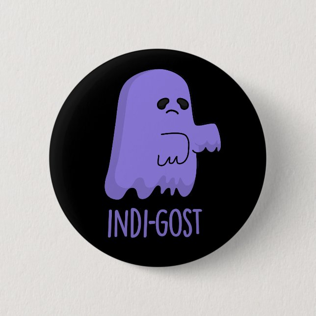 Indi-gost Funny Halloween Indigo Ghost Pun Dark BG Button (Vorderseite)
