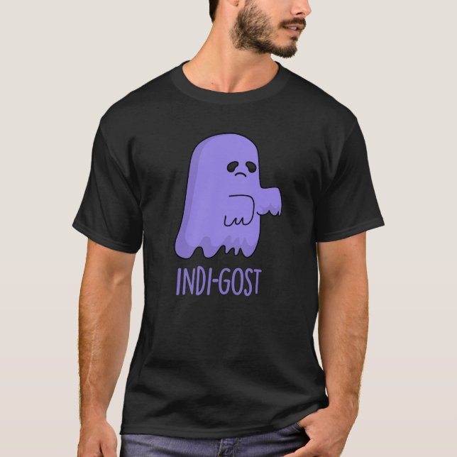 Indi-gost Funny Halloween Indigo Ghost Pun Dark BG T-Shirt (Vorderseite)