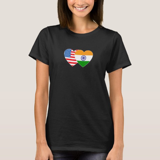 India and USA Flag Twin Heart for Indian Americans T-Shirt (Vorderseite)