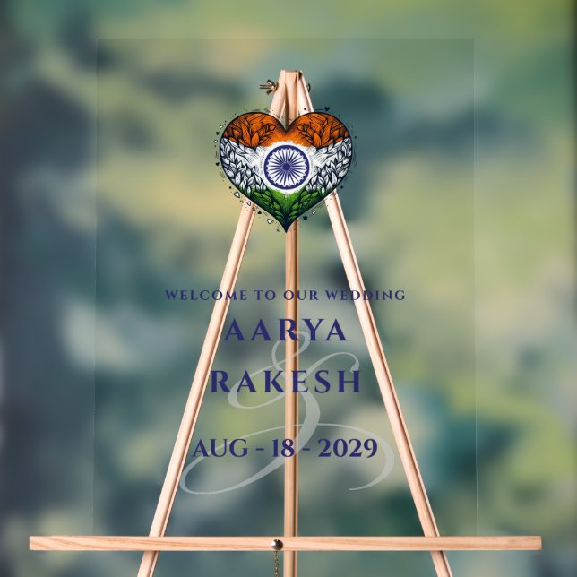 India Couple Heart Wedding Willkommen Acrylschild (Neutral)