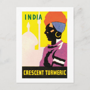India Crescent Kurkuma Vintage-Label Postkarte