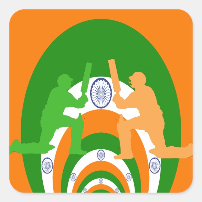 India Cricket Spirit Abstract Design Quadratischer Aufkleber (Vorderseite)