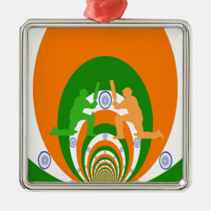 India Cricket Spirit Abstract Design Silbernes Ornament