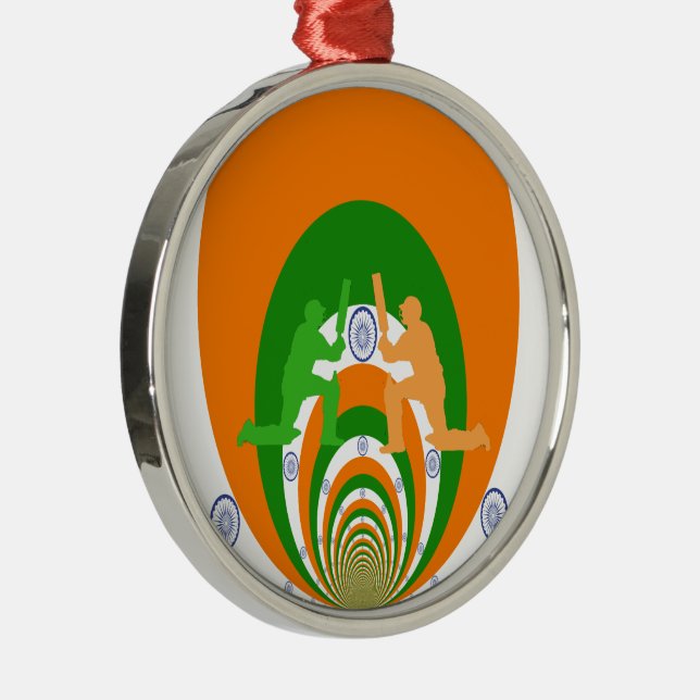 India Cricket Spirit Abstract Design Silbernes Ornament (Rechts)
