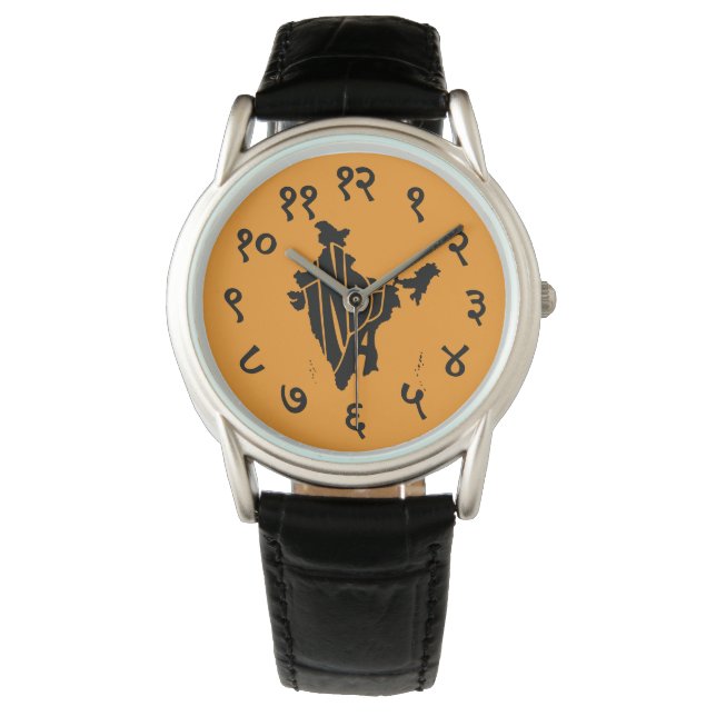 India Devanagari Map Typography Watch Armbanduhr (Vorderseite)