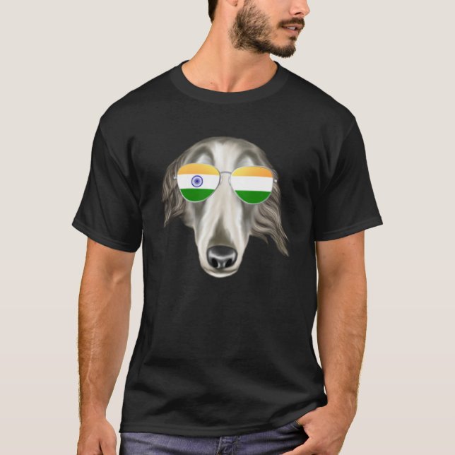 India Flag Borzoi Dog India Pocket T-Shirt (Vorderseite)