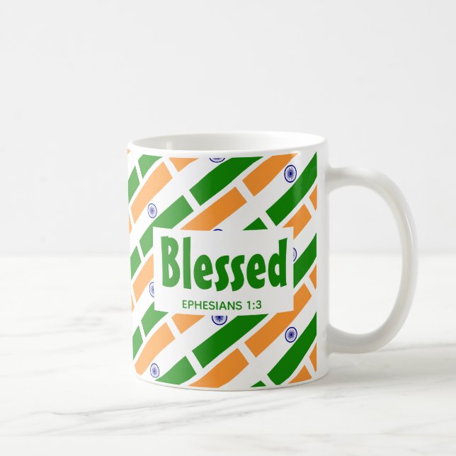 INDIA FLAG Custom Scripture BLESSEED Indian Kaffeetasse (Rechts)