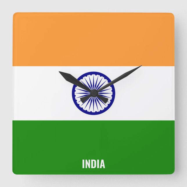 India Flag Dazzling Patriotic Square Quadratische Wanduhr (Vorderseite)