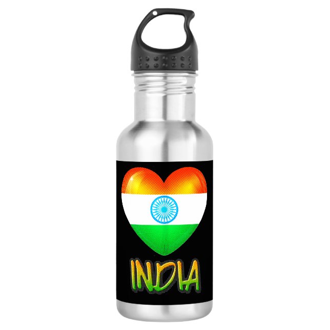 India Flag Heart Cutout Edelstahlflasche (Vorderseite)