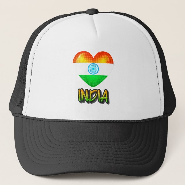 India Flag Heart Cutout Truckerkappe (Vorderseite)