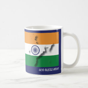 INDIA FLAG MAP PASSENDE BLAUE-Schrift Kaffeetasse