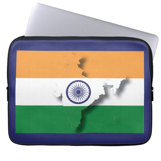 INDIA Flag Map Patriotic Computer BLUE Laptopschutzhülle (Vorderseite)