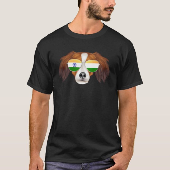 India Flag Nederlandse Kooikerhondje Dog India Poc T-Shirt (Vorderseite)