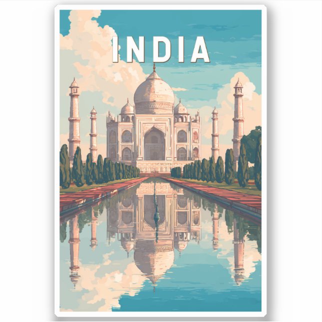 India Illustration Travel Art Vintage Aufkleber (Vorderseite)