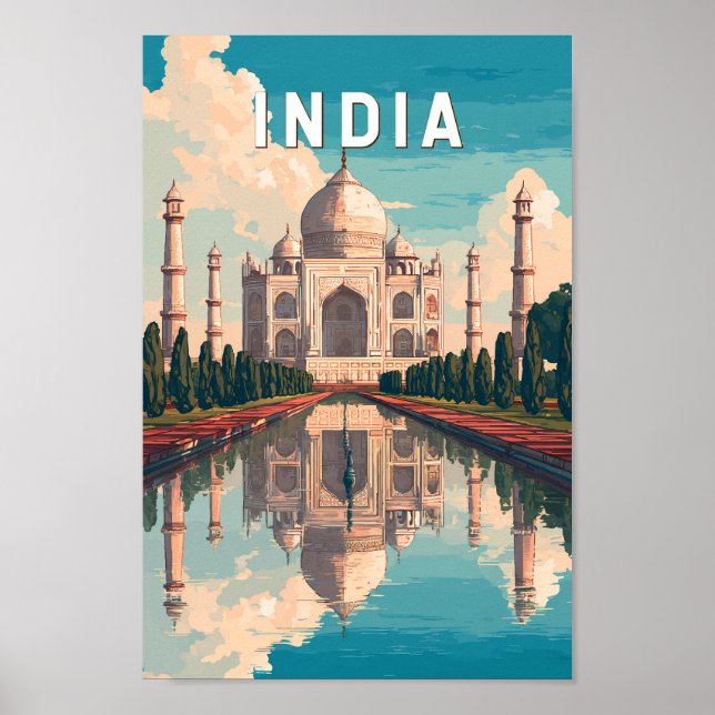 India Illustration Travel Art Vintage Poster (Vorne)