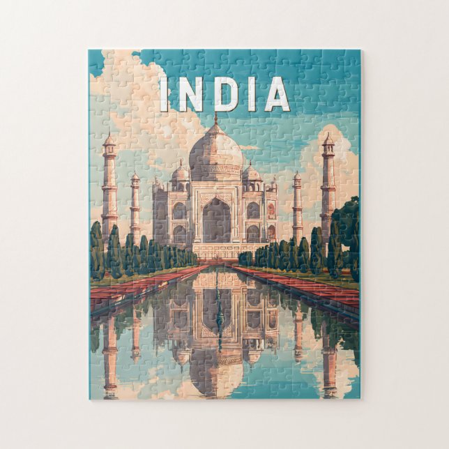 India Illustration Travel Art Vintage Puzzle (Vertikal)