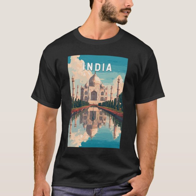 India Illustration Travel Art Vintage T-Shirt (Vorderseite)