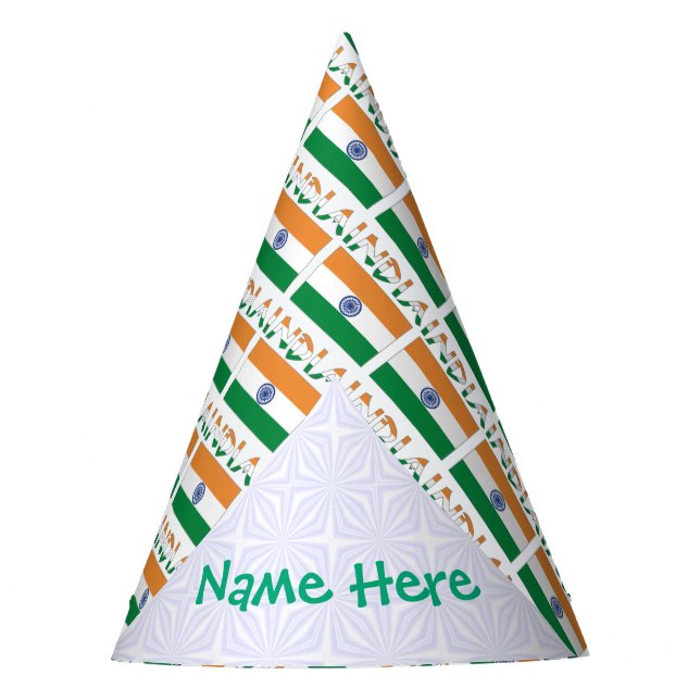 India Indian Flag Tiled Green Personalized Name Partyhütchen (Vorderseite)