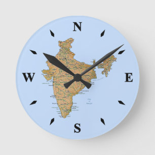 India Map Clock Runde Wanduhr
