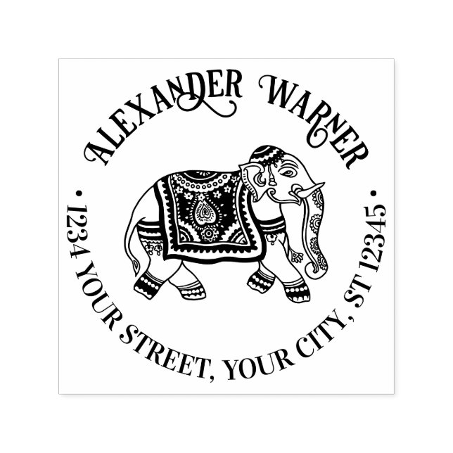 India Mehndi Elephant Name Rücksendeadresse Permastempel (Design)