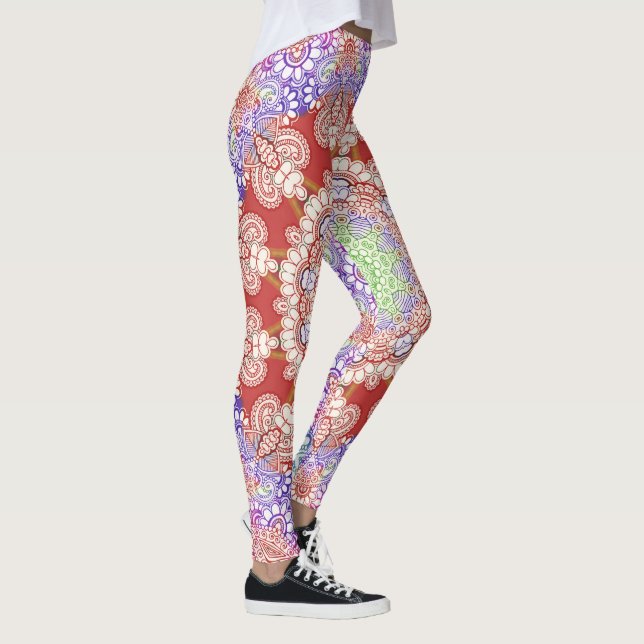 India Mehndi Style Mandala - Rot blau Leggings (Rechts)