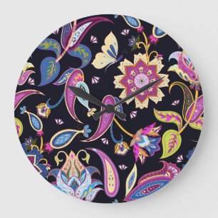 India Paisley Seamless Blumen Ornament Große Wanduhr