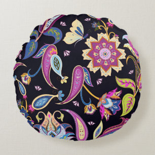 India Paisley Seamless Blumen Ornament Rundes Kissen