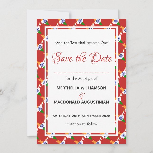INDIA Patriotic Wedding Special Celebration RED Save The Date (Vorderseite)