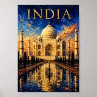 India: Sunrise Glow Taj Mahal Art Souvenir Poster