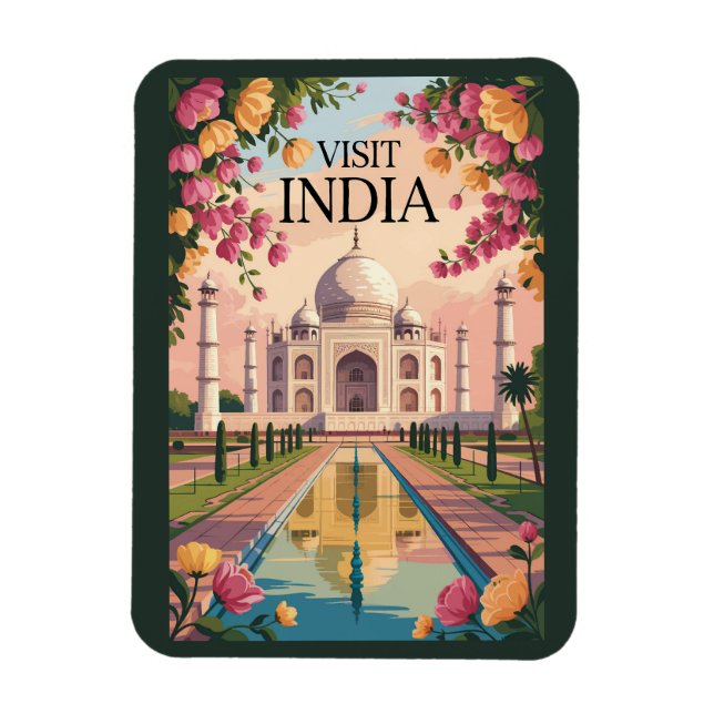 India Taj Mahal Illustration Travel Art Vintage Magnet (Vertikal)