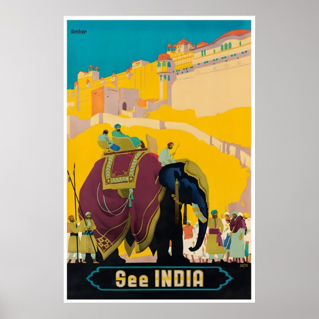 India Travel Poster Indian Print Elephant Art (Vorne)