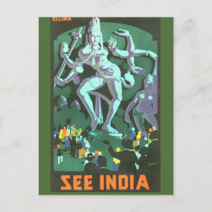 India Vintage Travel Poster Postkarte