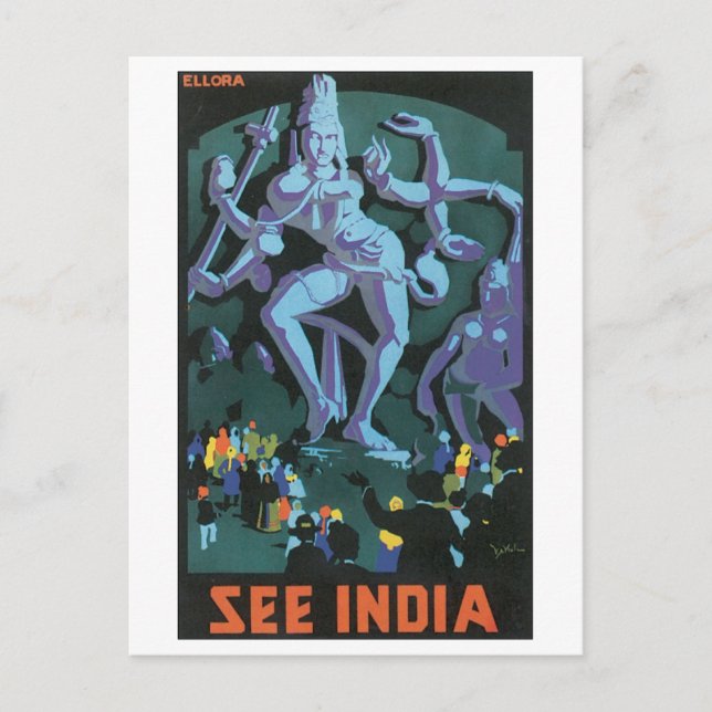 India Vintage Travel Poster Postkarte (Vorderseite)
