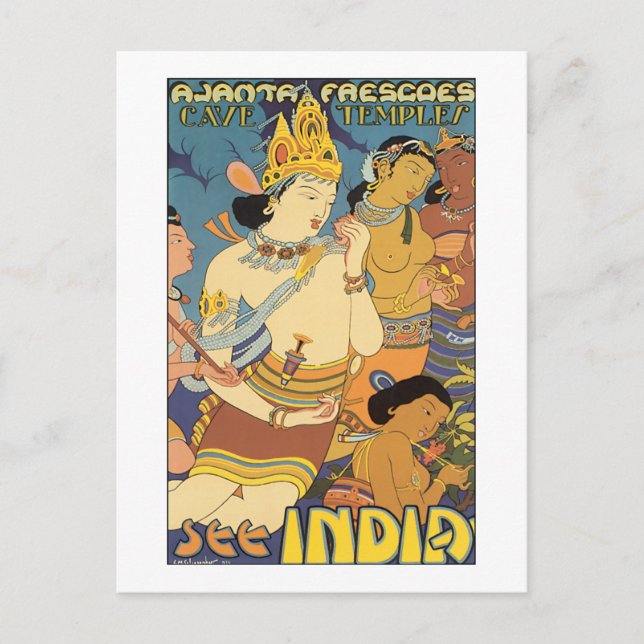 India Vintage Travel Poster Postkarte (Vorderseite)