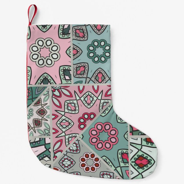 Indian Arabic Patchwork Quilt Vintag Kleiner Weihnachtsstrumpf (Vorderseite)