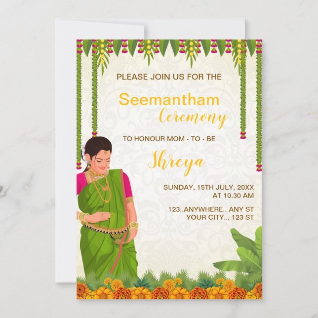 Indian Baby Shower Invitation Card, Seemantham Einladung (Vorderseite)