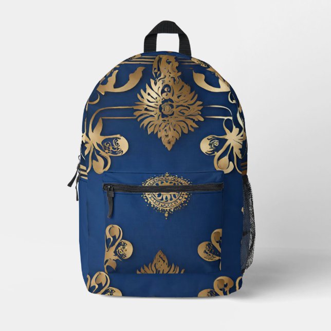 Indian Blue Gold Mandala Rucksack (Vorderseite)