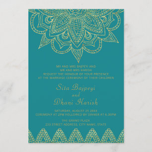 Indian Bright Blue Green Gold Mehndi Hindu Hochzei Einladung