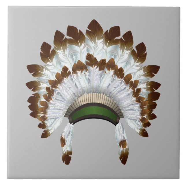 Indian Chief Feather Hat Design Fliese (Vorderseite)