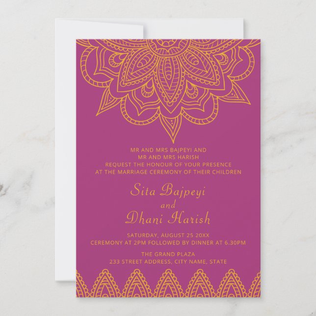 Indian Colorful Pink Orange Mehndi Hindu Wedding Einladung (Vorderseite)