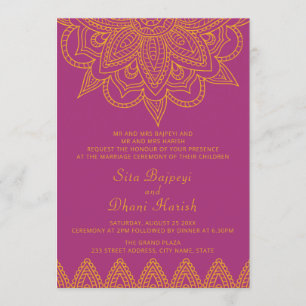 Indian Colorful Pink Orange Mehndi Hindu Wedding Einladung