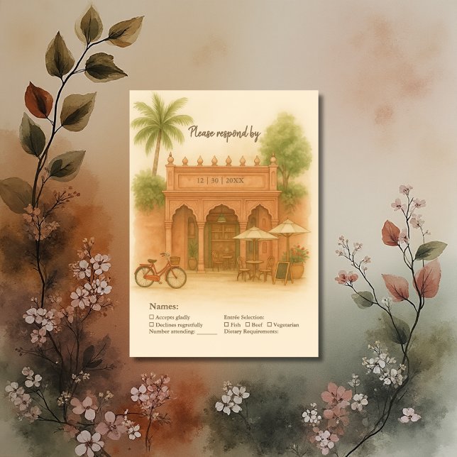 Indian Courtyard Hochzeit in Urlaubsort Escape RSVP Karte (Von Creator hochgeladen)