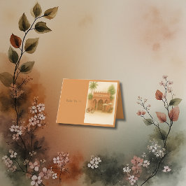 Indian Courtyard Hochzeit in Urlaubsort Tischnumme Dankeskarte