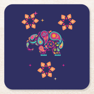 INDIAN DIWALI ELEPHANT FARBEN DESIGN RECHTECKIGER PAPPUNTERSETZER