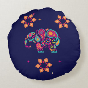 INDIAN DIWALI ELEPHANT FARBEN DESIGN RUNDES KISSEN
