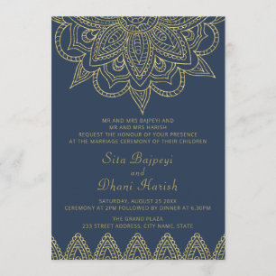 Indian Elegant Navy Gold Mehndi Hindu Wedding Einladung
