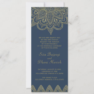 Indian Elegant Navy Gold Mehndi Hindu Wedding Invi Einladung