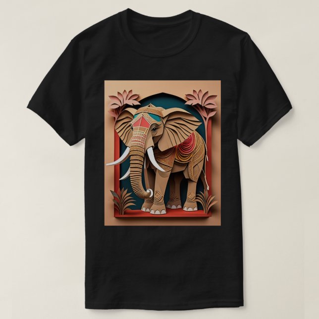 Indian Elephant 3D Paper Art Design T - Shirt (Design vorne)