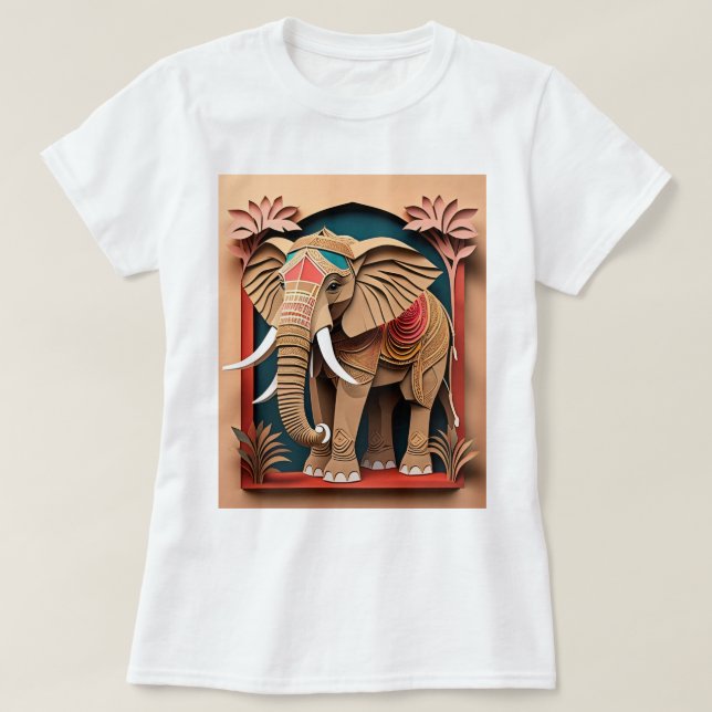 Indian Elephant 3D Paper Art Design T - Shirt (Design vorne)